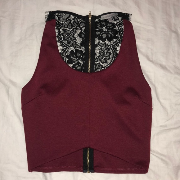 Charlotte Russe Tops - Burgundy Crop Top with lace back